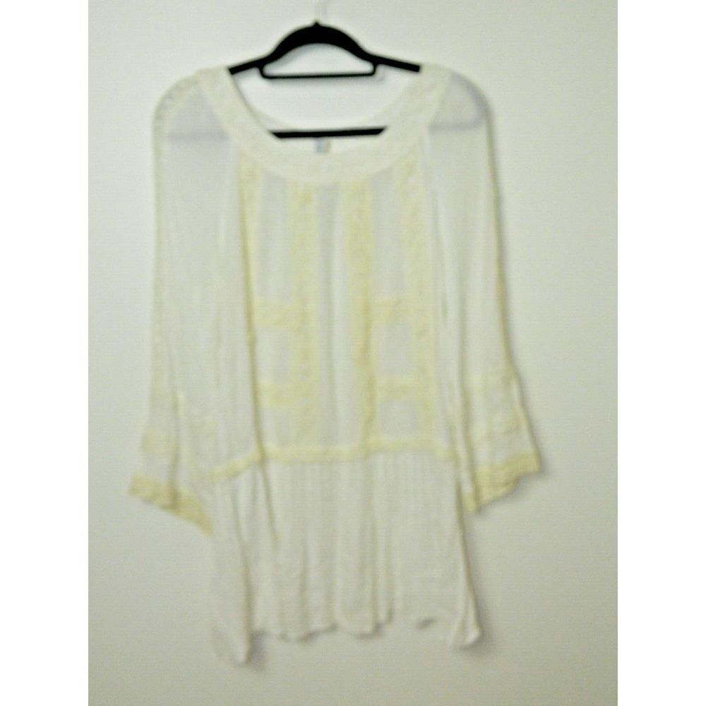Monoreno Blouse‎  Size Small Ivory Embroidered Peasant Boho Chic Tunic